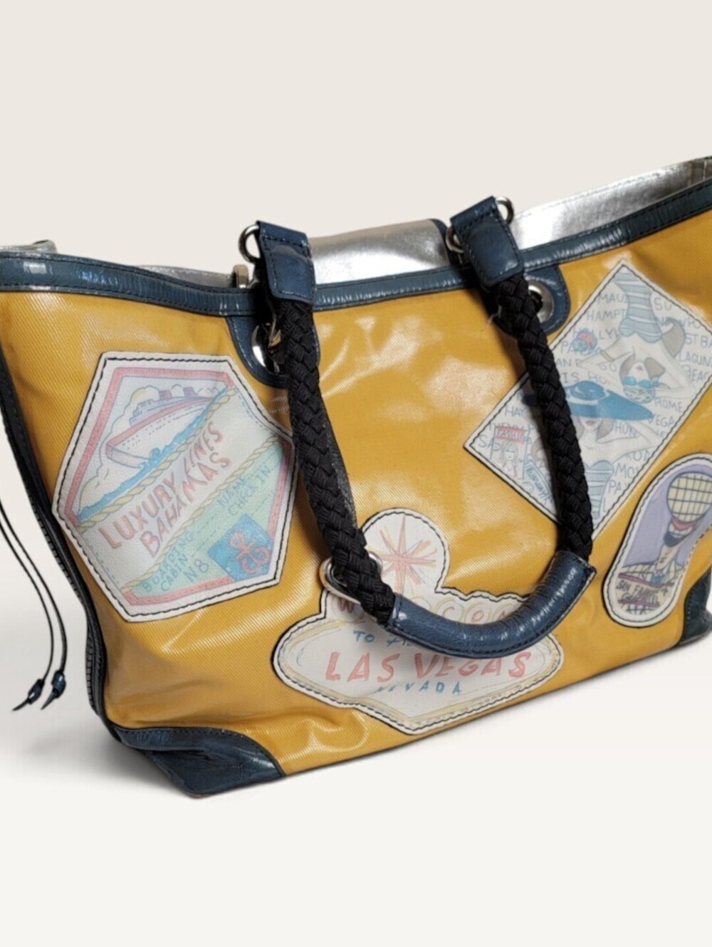 Brighton Fashionista Travel Tote E709591 Yellow Patch Las Vegas Coated Canvas